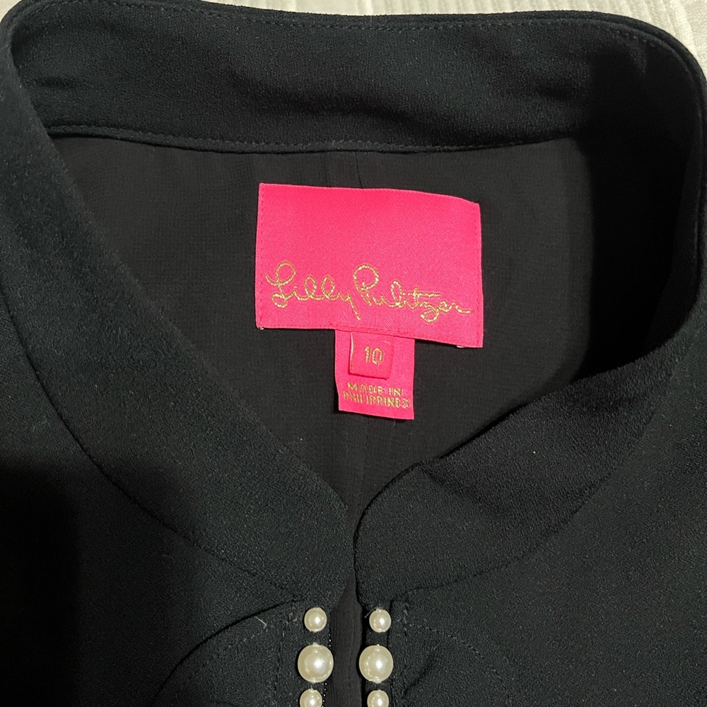Lilly Pulitzer Black Top with Pearl Accents - Picture 3 of 8
